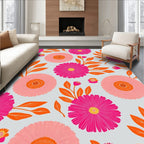 Bold Floral Print With Orange Leaves Rug