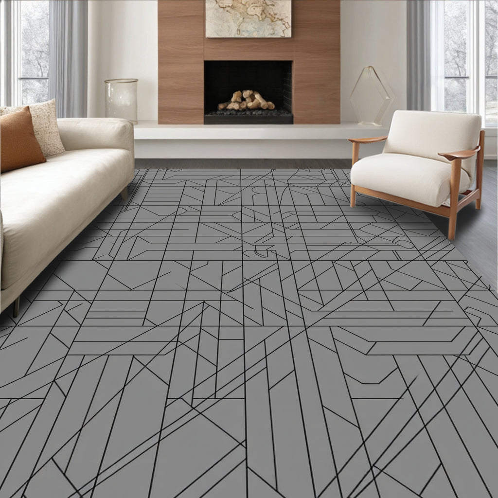 Geometric Abstract Cool Tone Design Rug