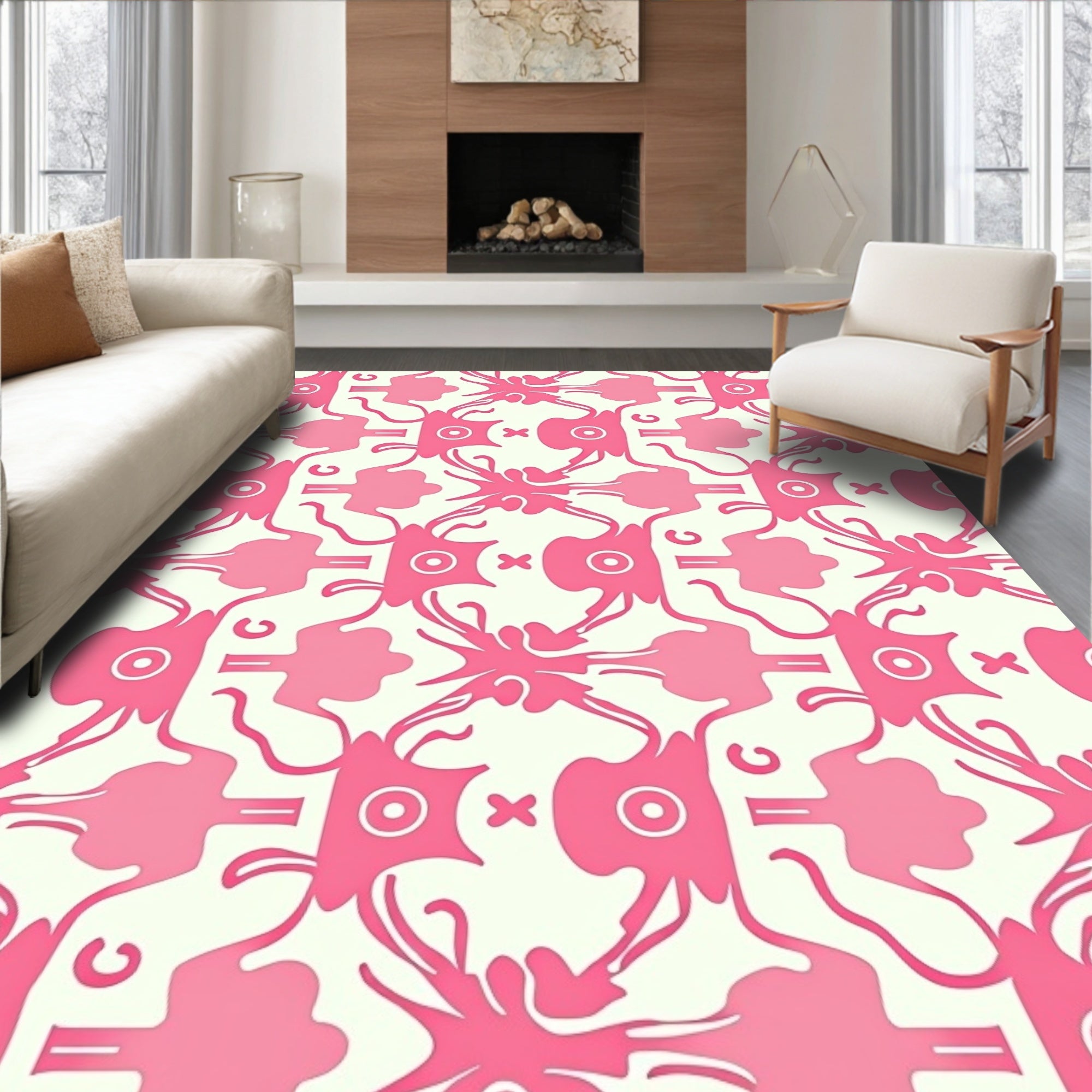 Whimsical Pink Monster Pattern Rug