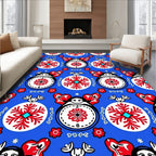 Bold Red White Floral Round Pattern Rug