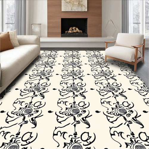 Abstract Black Cream Organic Stripes Rug