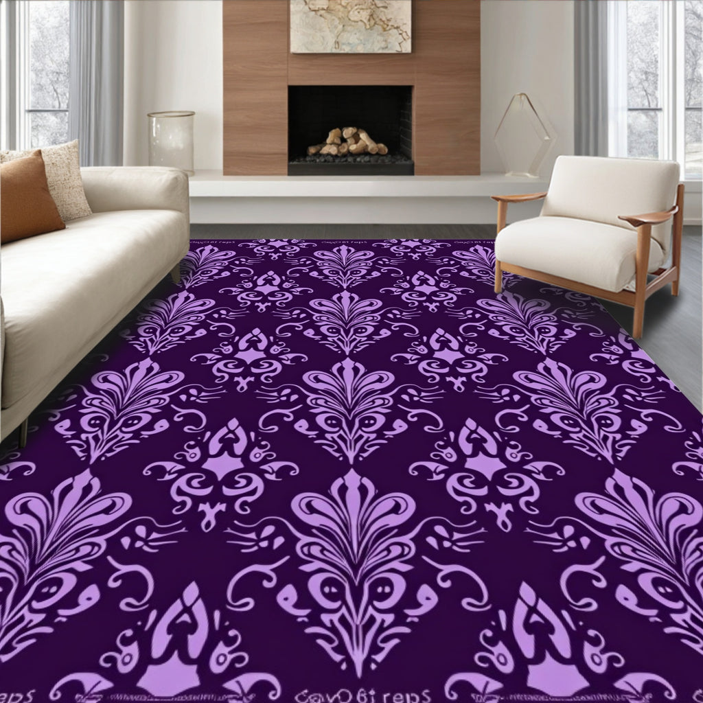 Damask Flourish Purple Pattern Rug