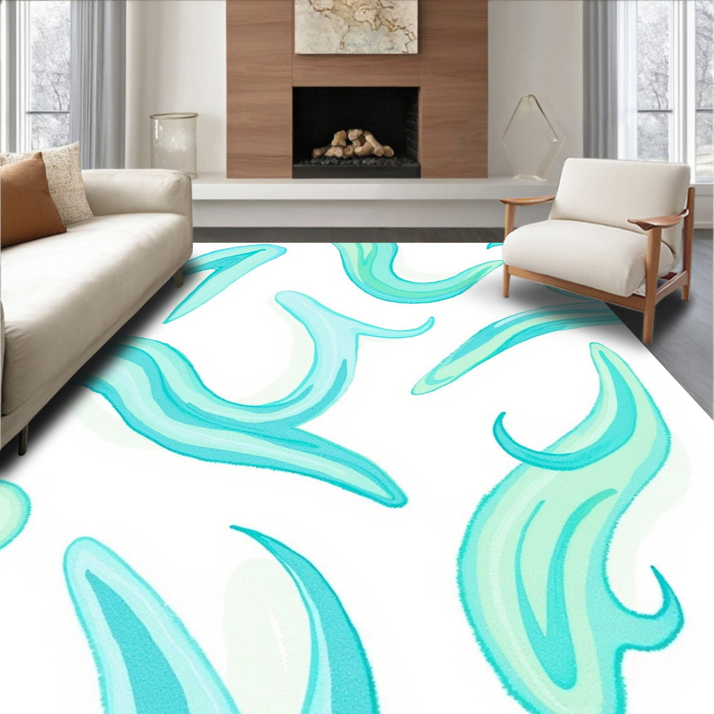 Blue Teal Flowing Abstract Pattern Rug