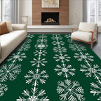 White Snowflake Pattern On Dark Green Rug
