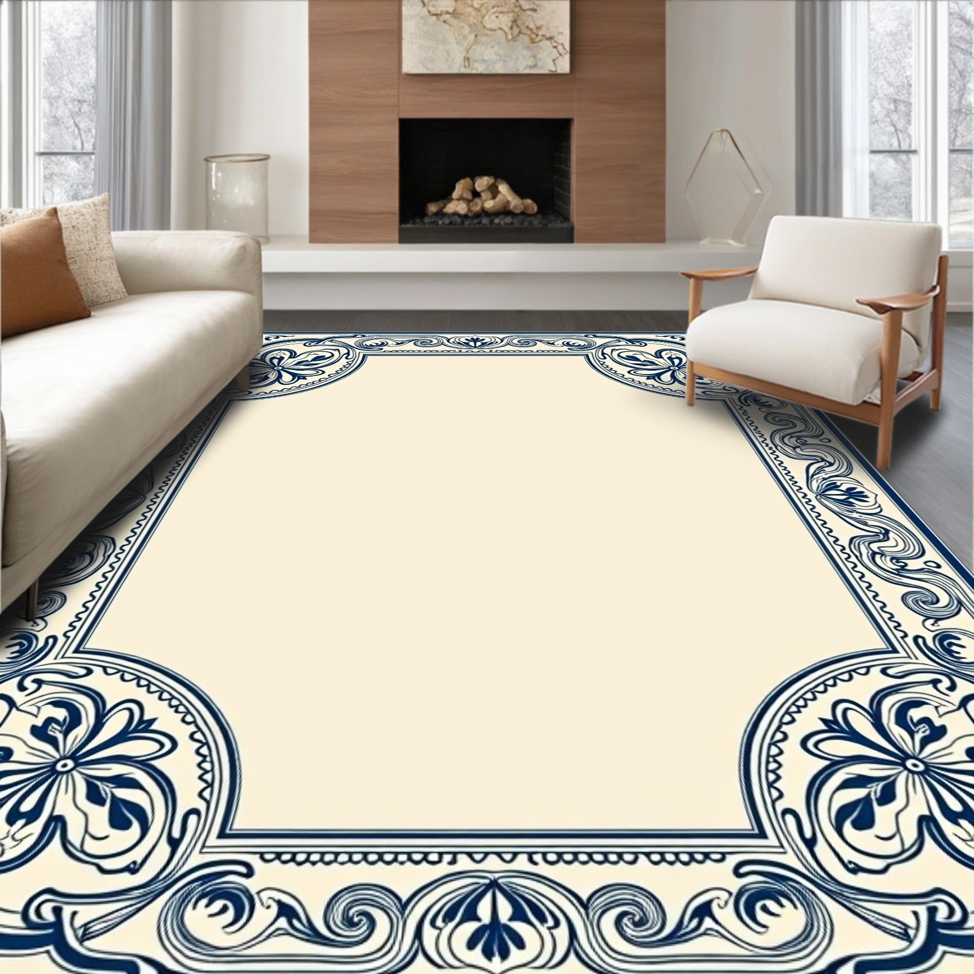 Chic Floral Swirls Blue Decorative Rug