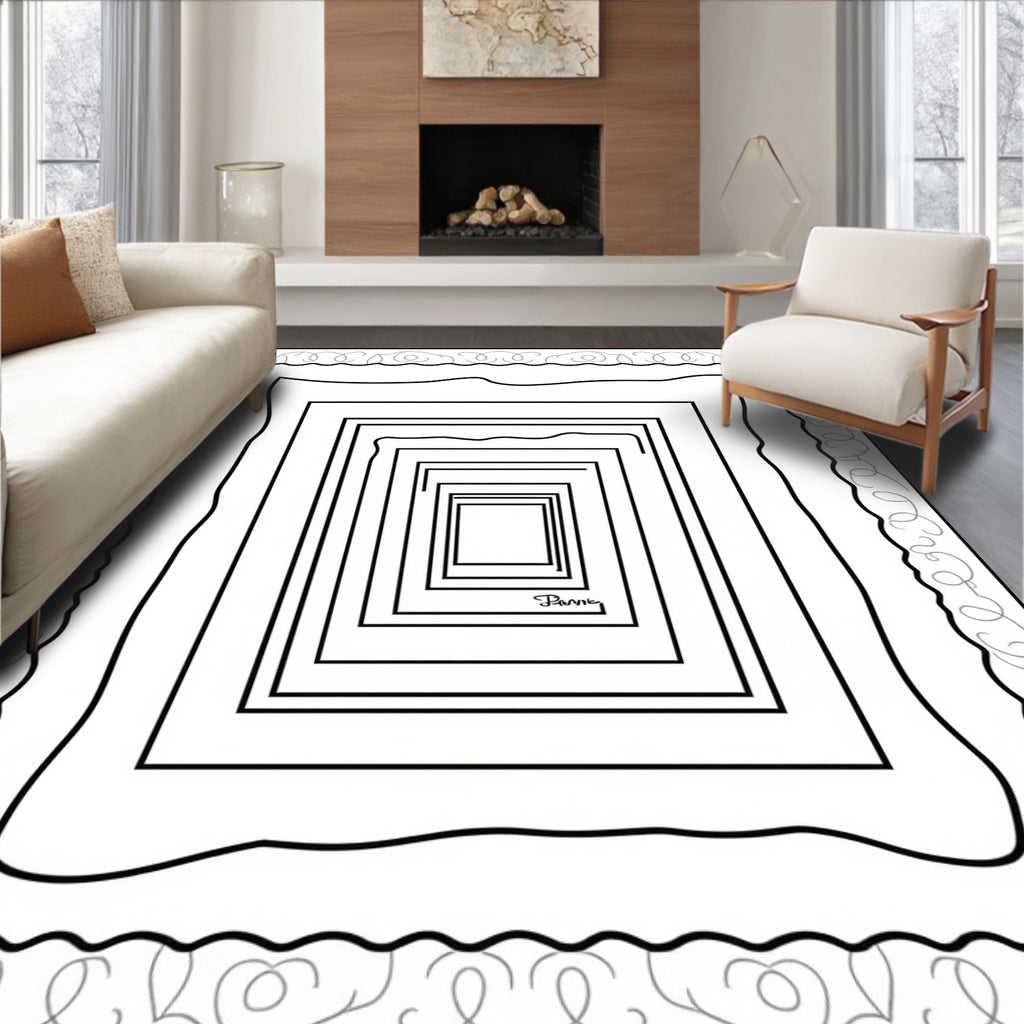 Concentric Square Layered Design Rug