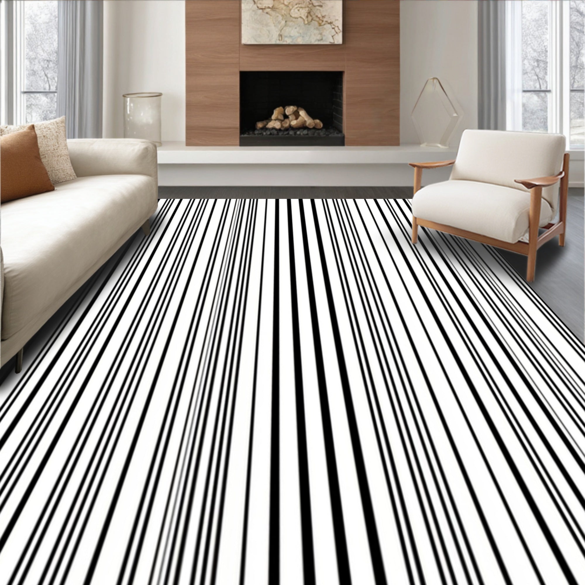 Bold Contemporary Vertical Stripe Pattern Rug