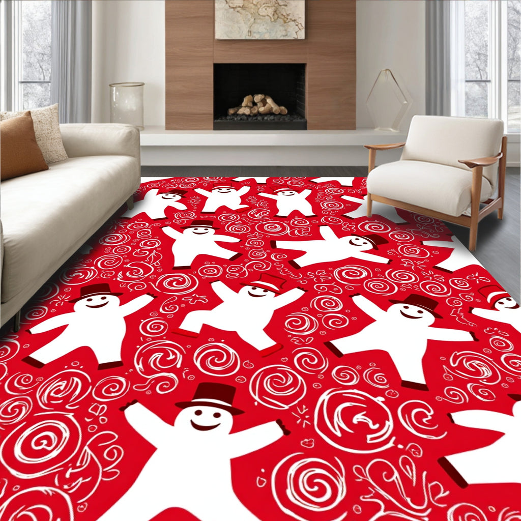 Holiday Snowmen Swirl Pattern Rug