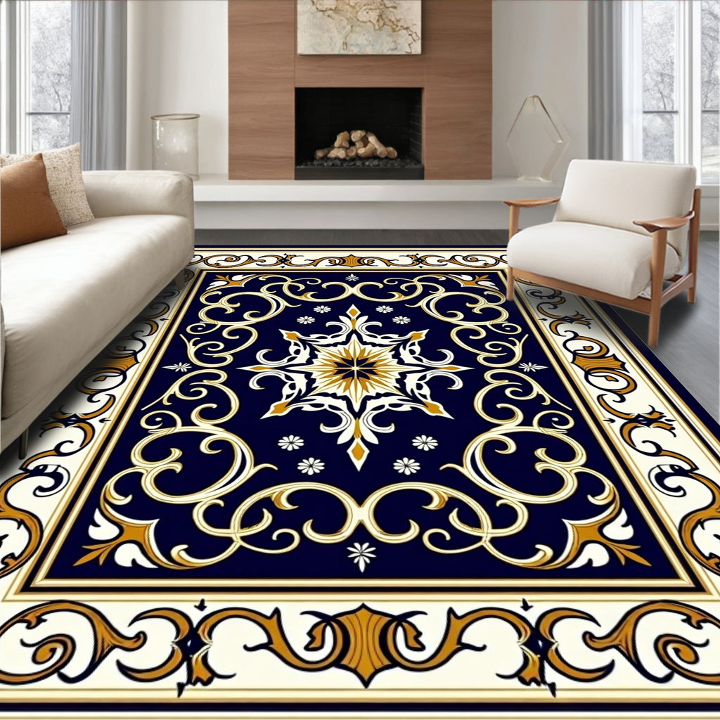 Elegant Scrollwork with Gold Accents Rug