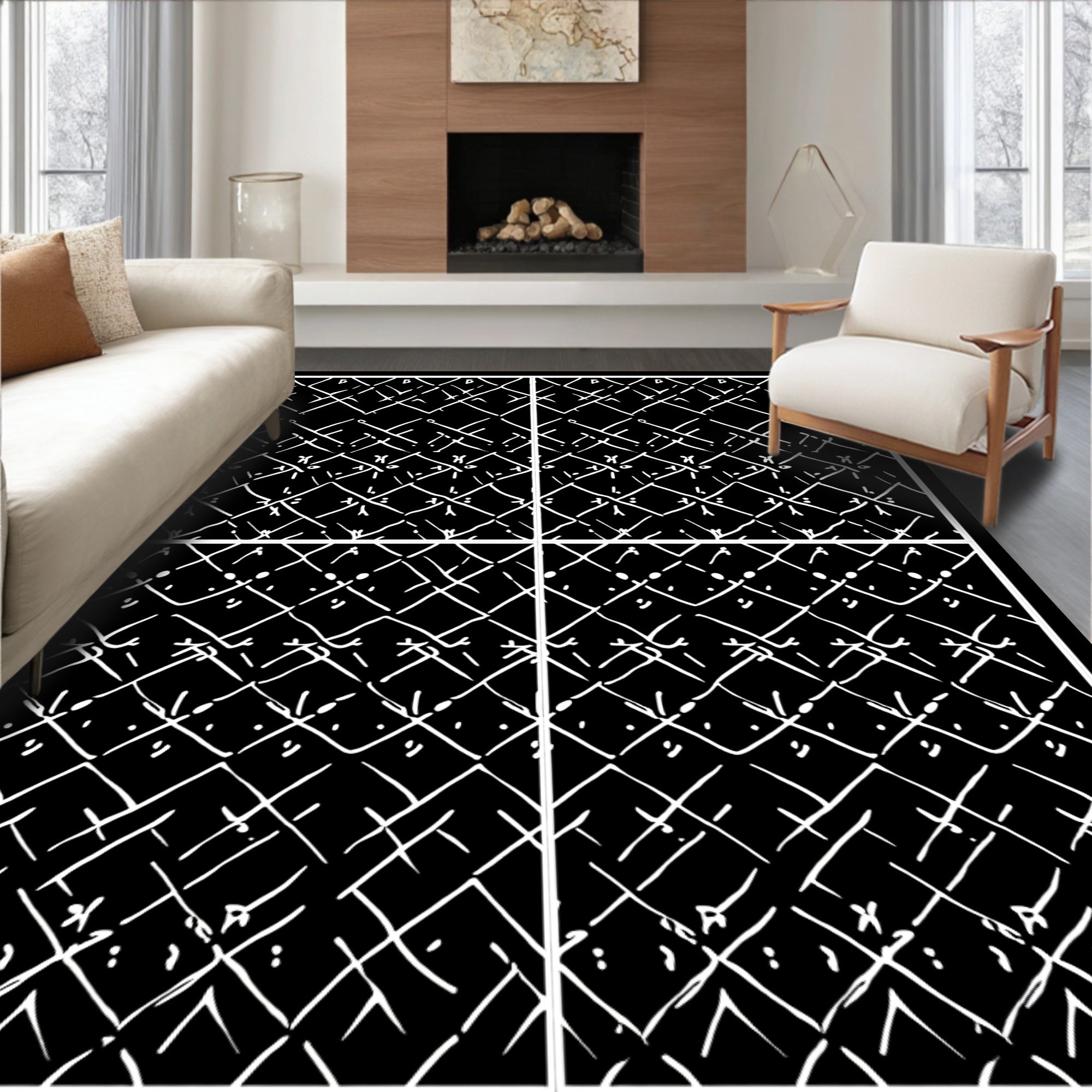 Monochromatic Chainlink Pattern Design Rug