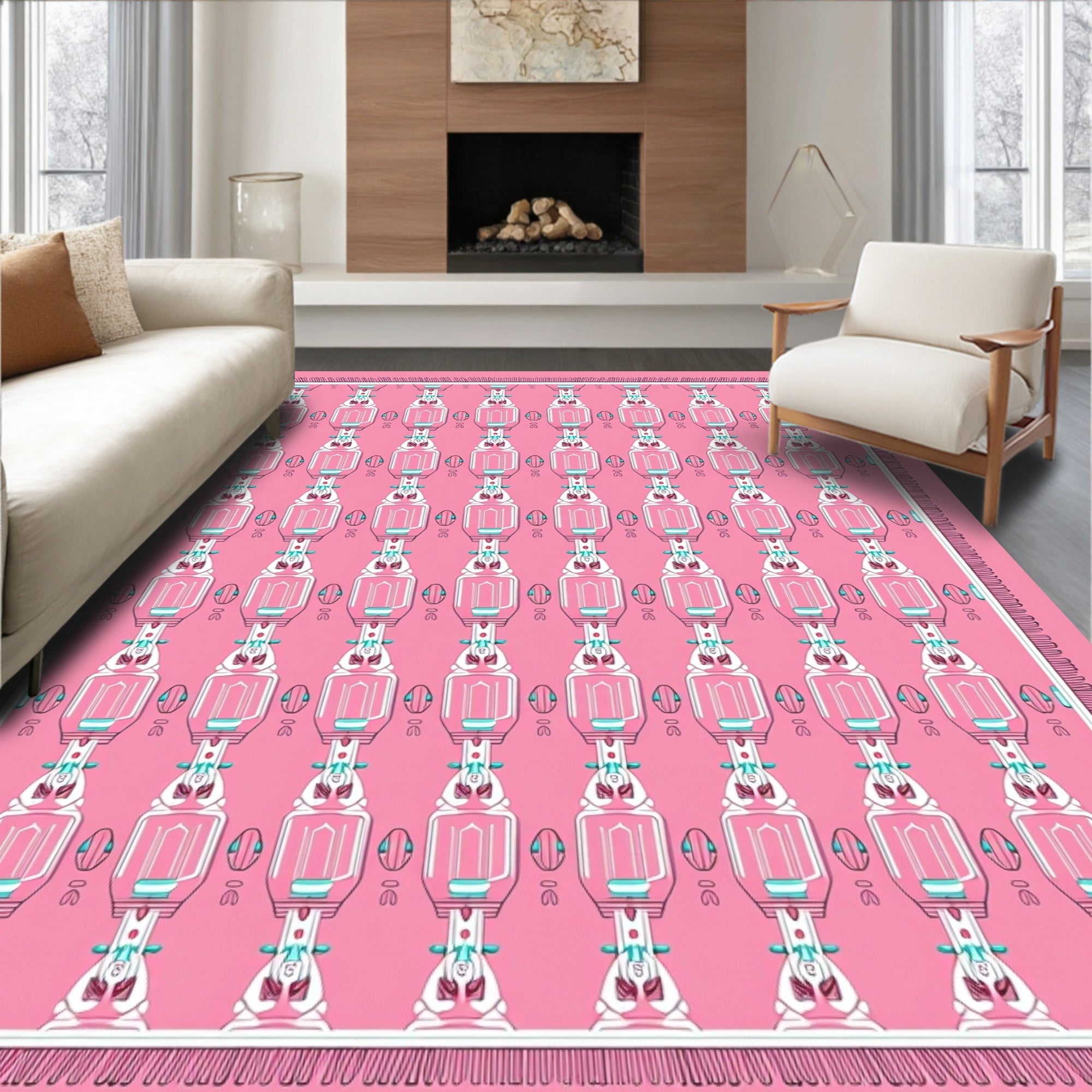 Pink Geometric Lantern Pattern Rug
