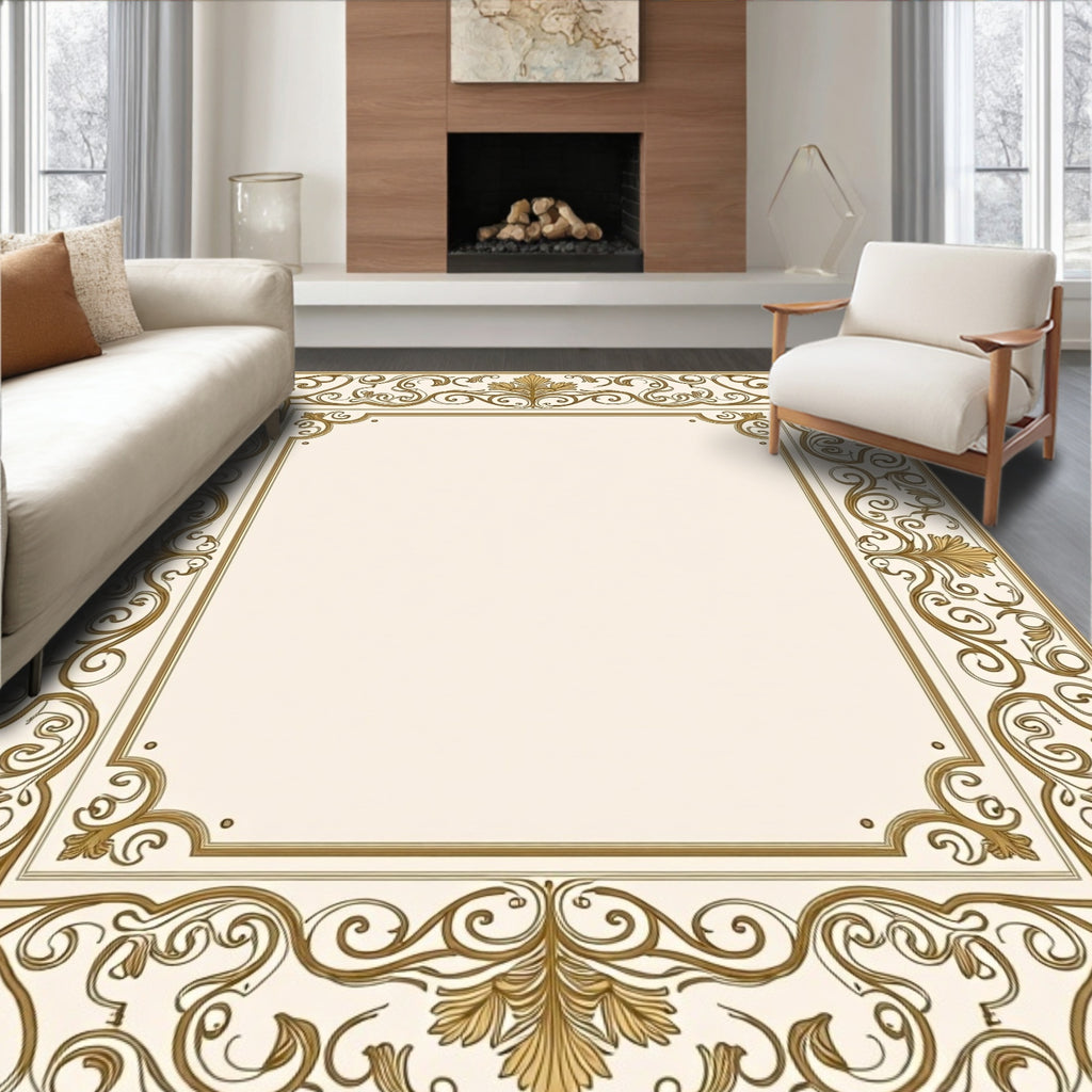 Ornate Golden Flourish Border Design Rug