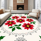 Red Floral Patterned Folk Art Rug