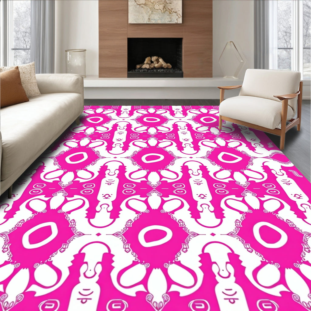 Hot Pink Geometric Medallion Composition Rug