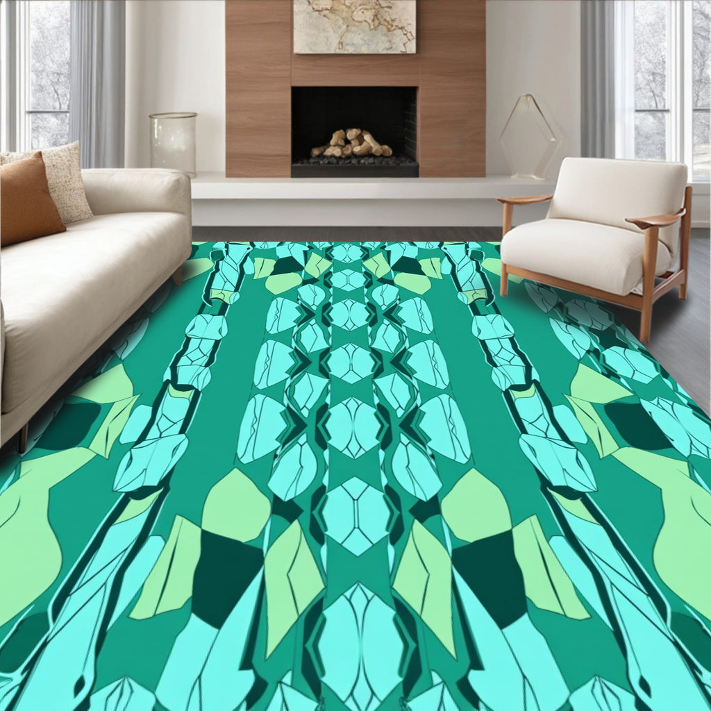 Teal Jade Abstract Vertical Geometric Rug