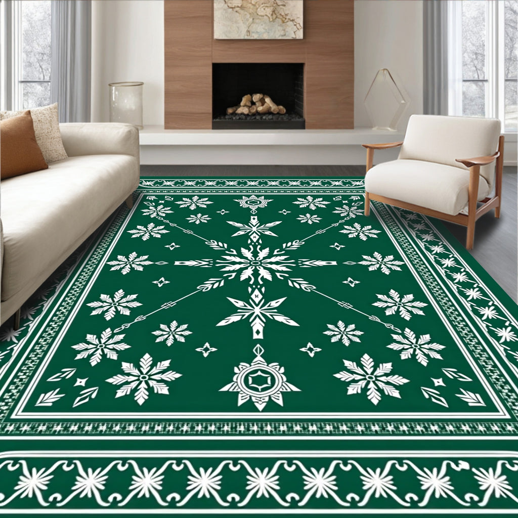 Green Snowy Snowflake Mandala Design Rug
