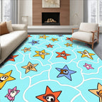 Cartoon Star Pattern with Whimsical Creatures Rug