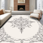 Elegant Gray Scrollwork Mandala Design Rug