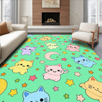 Kawaii Kitty Moon And Stars Design Rug