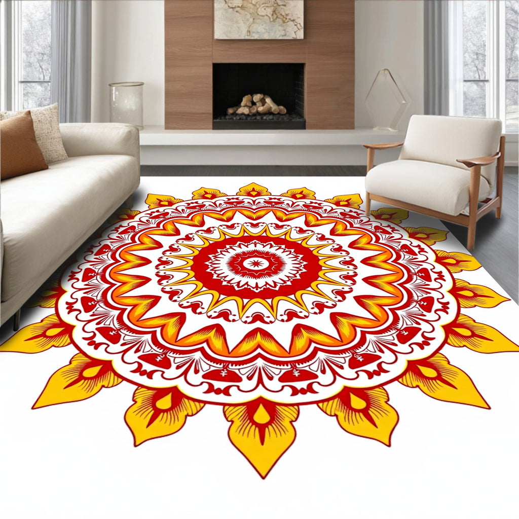 Radiant Red Yellow Mandala Pattern Rug