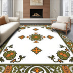 Ornate Green Orange Floral Print Rug