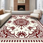 Ornamental Maroon Intricate Floral Design Rug