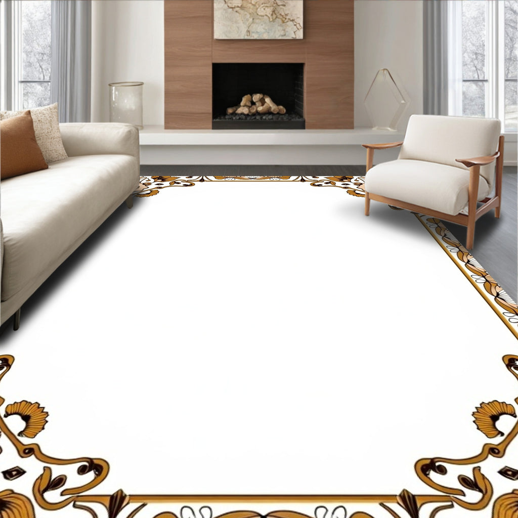 Art Nouveau Floral Golden Border Design Rug