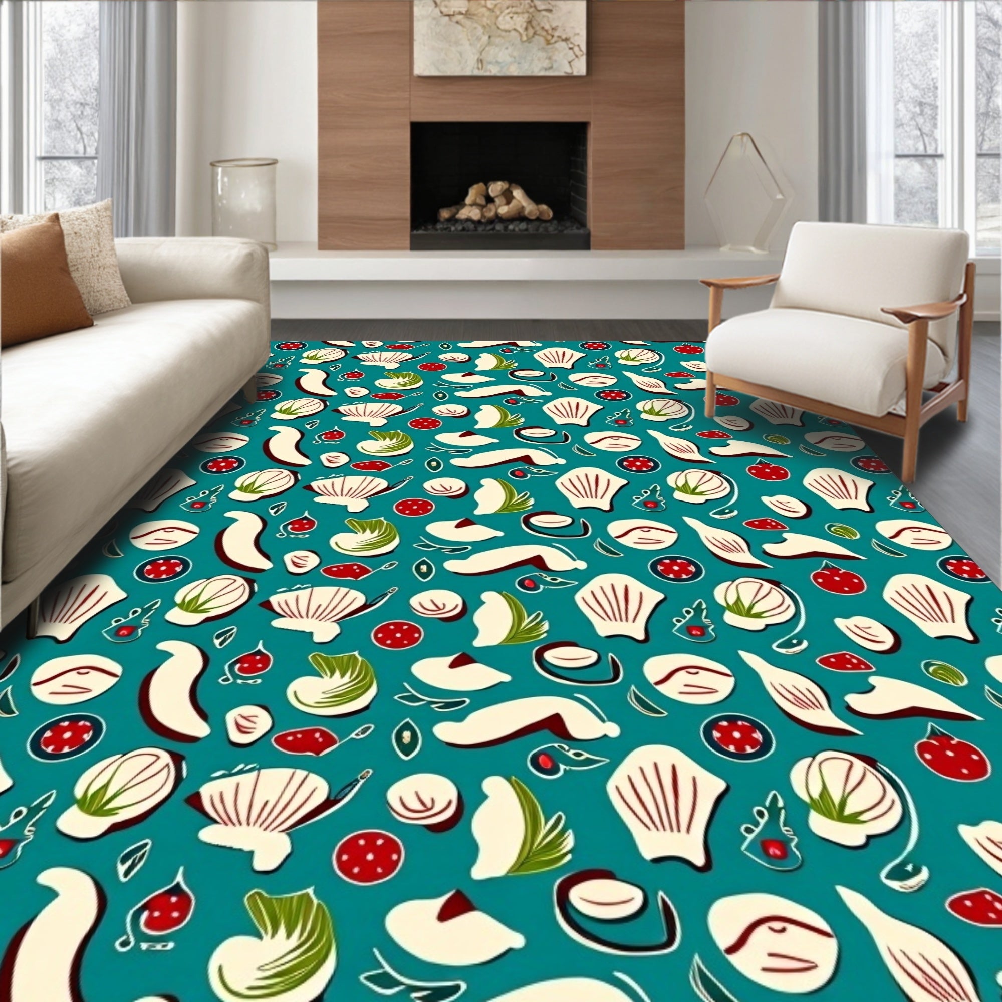 Abstract Seafood Botanical Pattern Rug