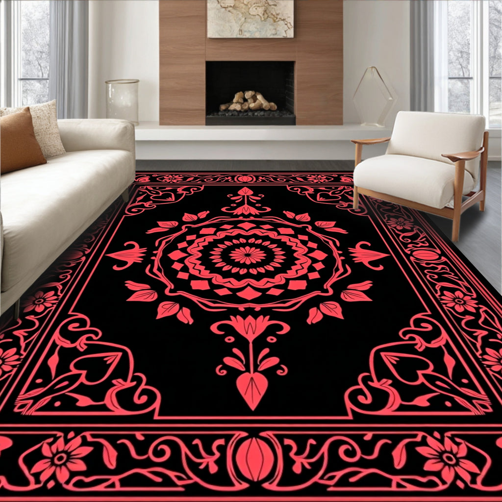 Vintage Red Floral Mandala Design Rug