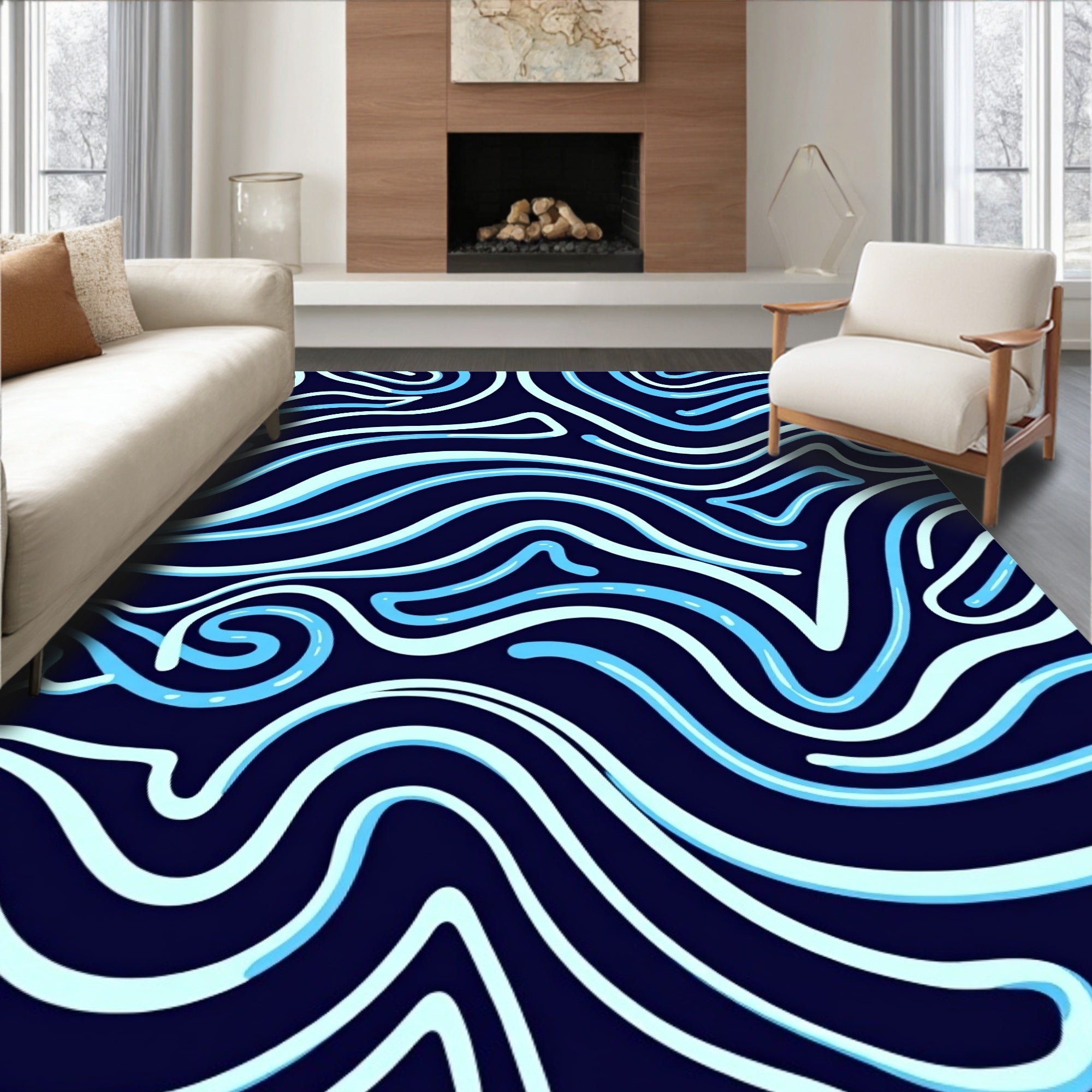 Navy Blue Swirl Pattern Rug