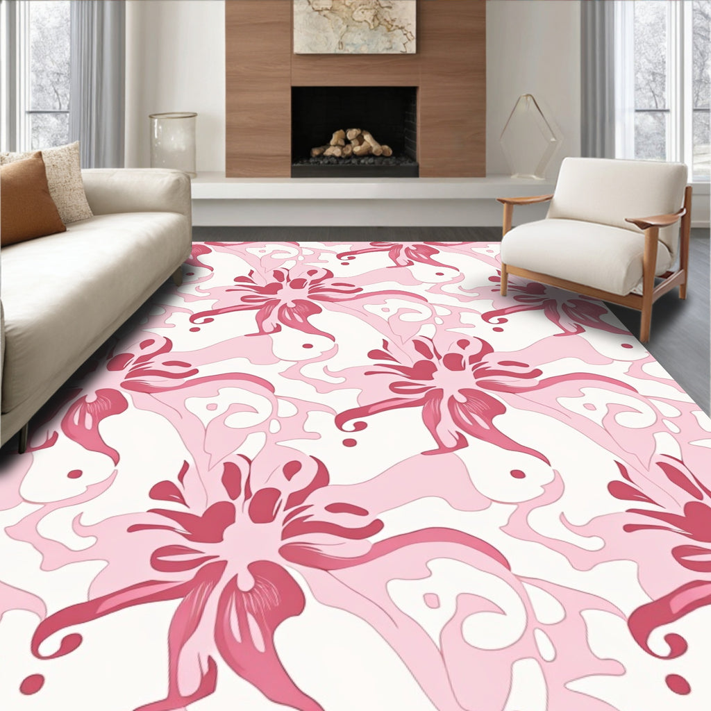 Pink Floral Swirl Decorative Design Rug