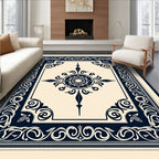 Elegant Navy Starburst Medallion Pattern Rug