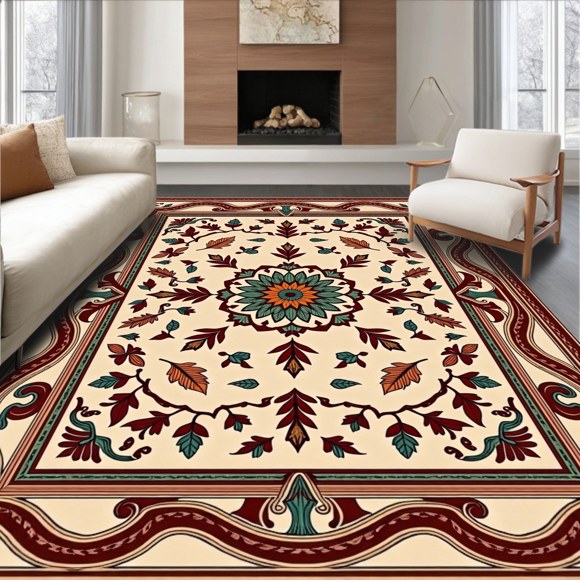Botanical Medallion Floral Pattern Rug