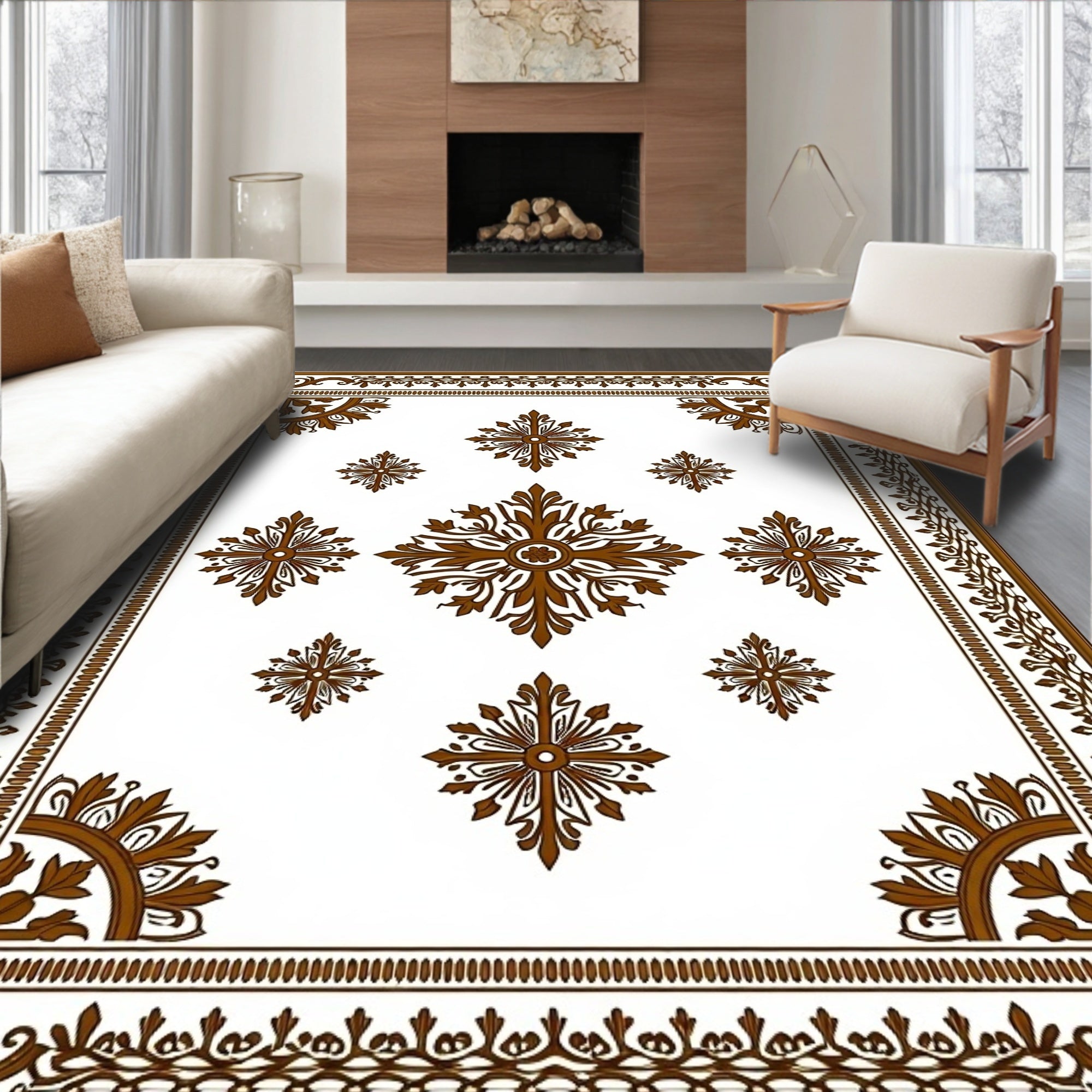 Brown Floral Medallion Classic Rug