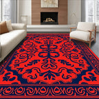 Bold Floral Symmetry Red and Blue Rug