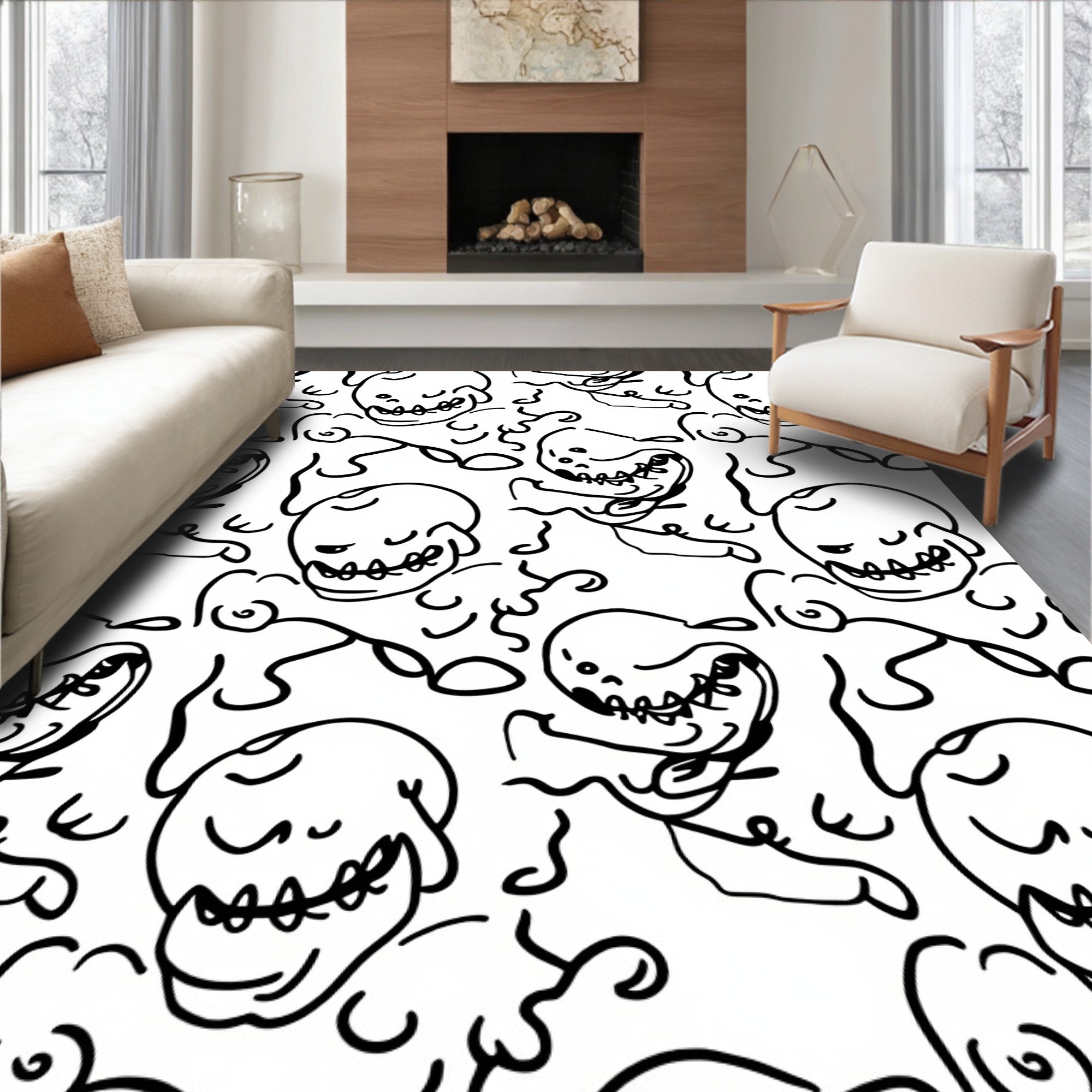 Sketchy Skull Pattern Design Rug