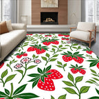 Fresh Strawberry and Leaf Pattern Rug
