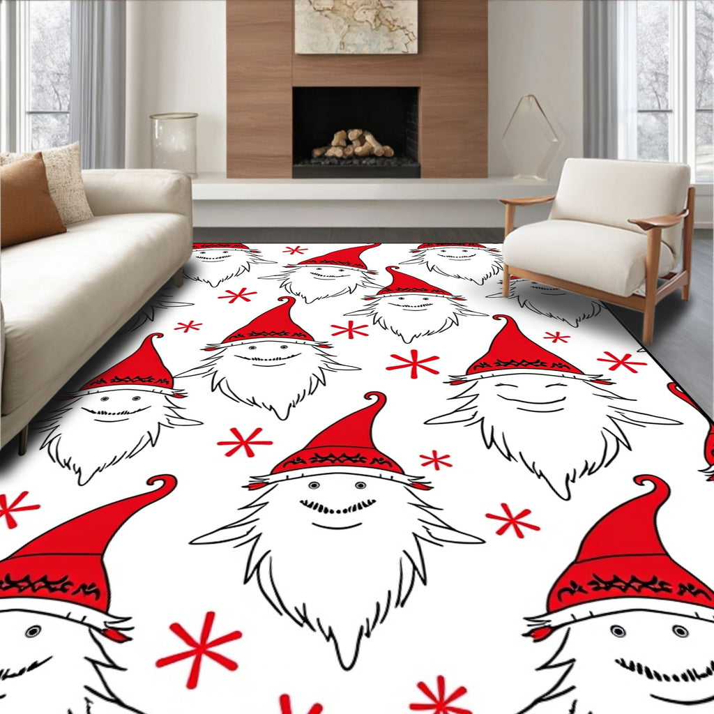Christmas Gnome Red Hat Whimsical Snowflakes Rug