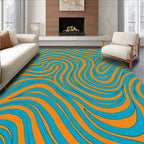 Flowing Orange Teal Abstract Pattern Rug