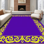 Ornate Yellow Floral Scroll Border Design Rug
