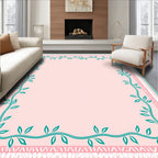 Teal Vine Bordered Pattern Rug