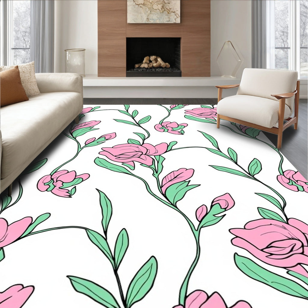 Elegant Pink Floral Vine Pattern Rug