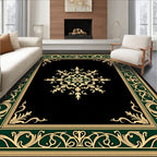 Golden Leaf Scroll Border Design Rug