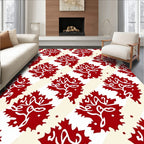 Red White Leafy Diagonal Pattern Rug