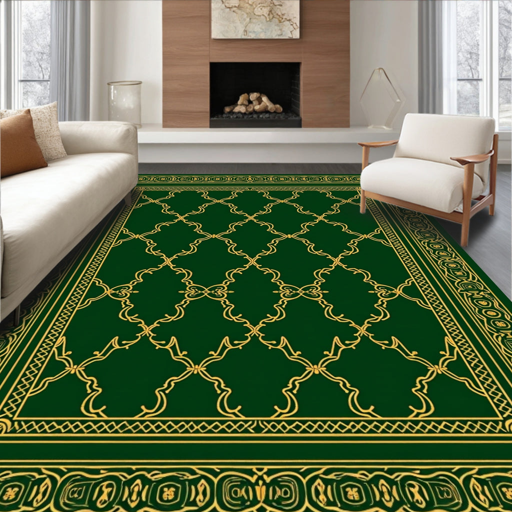 Elegant Golden Lattice Patterned Rug