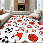 Sporty Balls Pattern White Orange Rug
