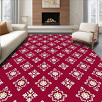 Classic Red Floral Geometric Pattern Rug