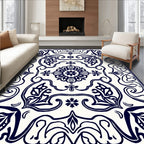 Classic Navy Floral Ornate Pattern Rug