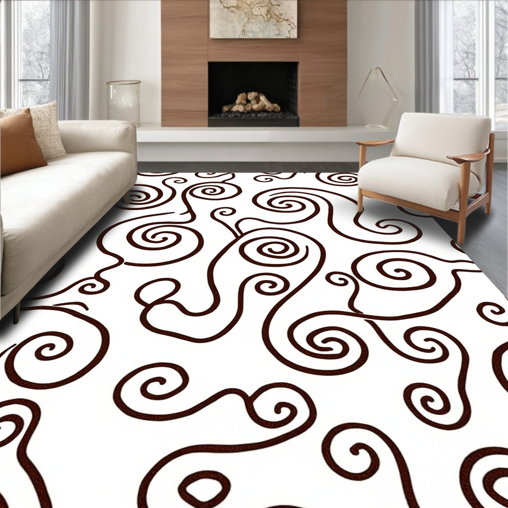 Dark Swirls White Abstract Organic Pattern Rug