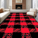 Red Black Abstract Checkered Design Rug